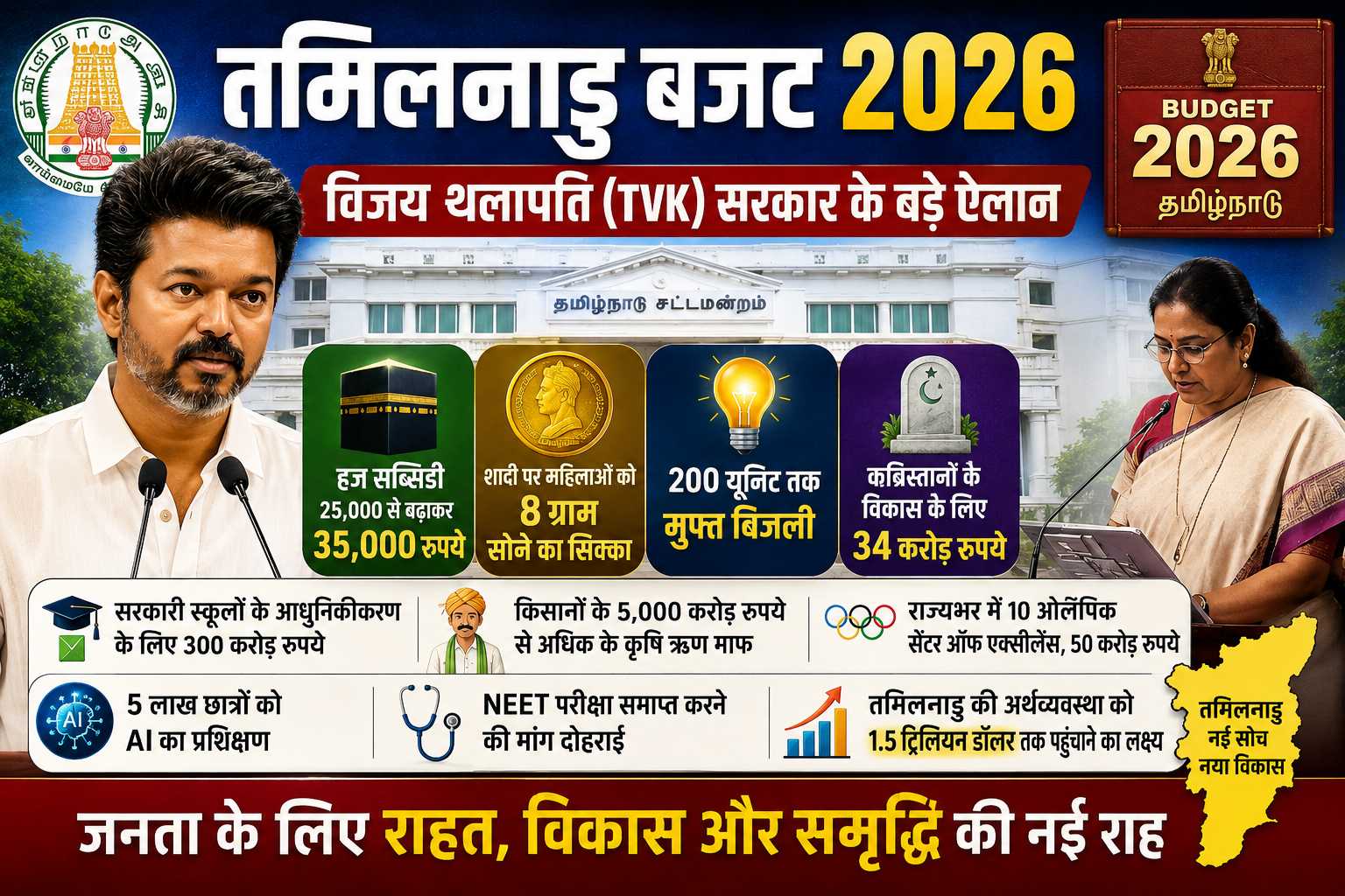 सरकार के बड़े ऐलान: हज सब्सिडी, 200 यूनिट मुफ्त बिजली और महिलाओं को 8 ग्राम सोने का सिक्का